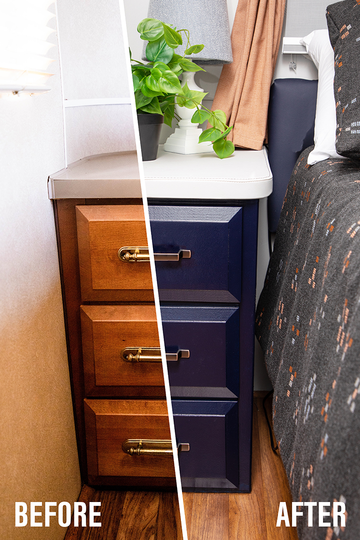 before and after nightstand vinyl tabletop
